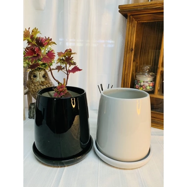 เซ็ตกระถางเซรามิค ทรงหยดน้ำ ขนาดกว้าง 5 นิ้ว สูง 6 นิ้ว สไตล์มินิมอล 2 ชิ้น